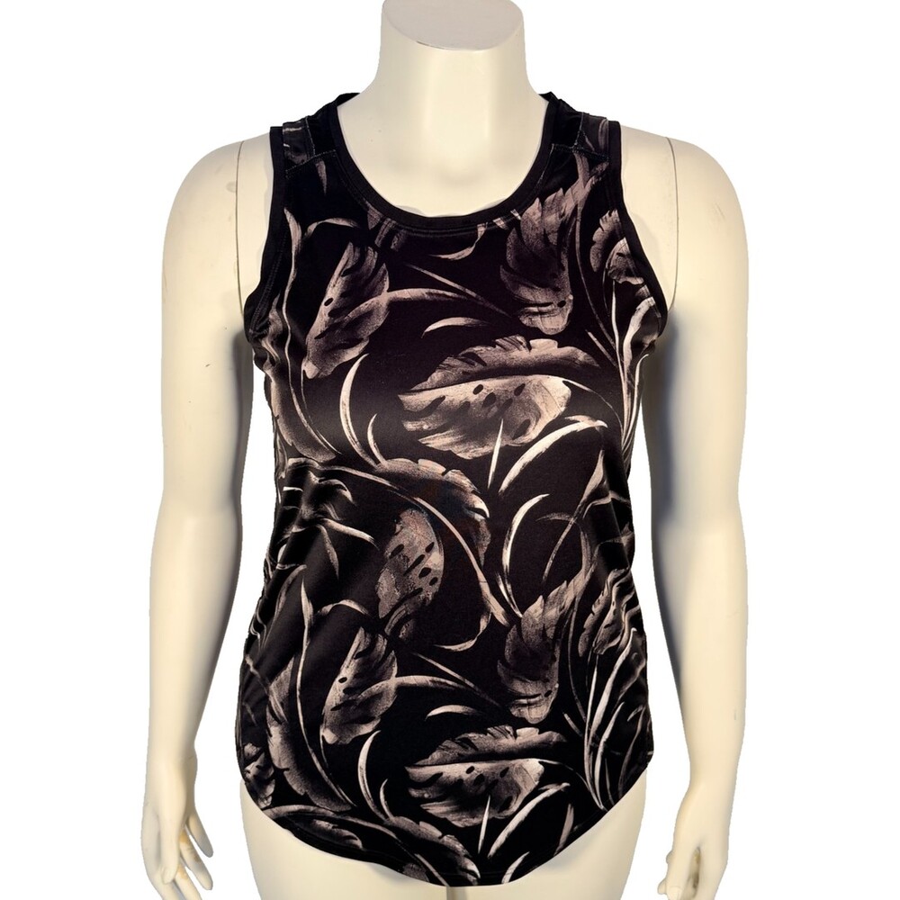 Tek Gear Athletic Tank Top Womens M Black Tank Tropical Print Vented Neck